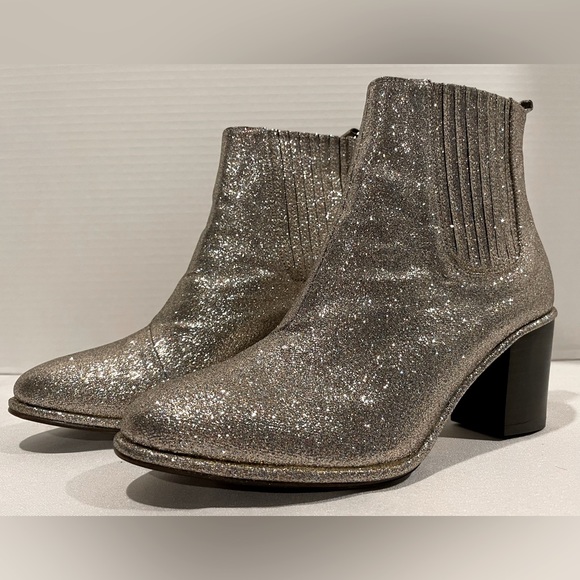 OPENING CEREMONY Brenda Silver Multicolored Glitter Heeled Ankle Boot Womens 8.5 - Picture 3 of 11